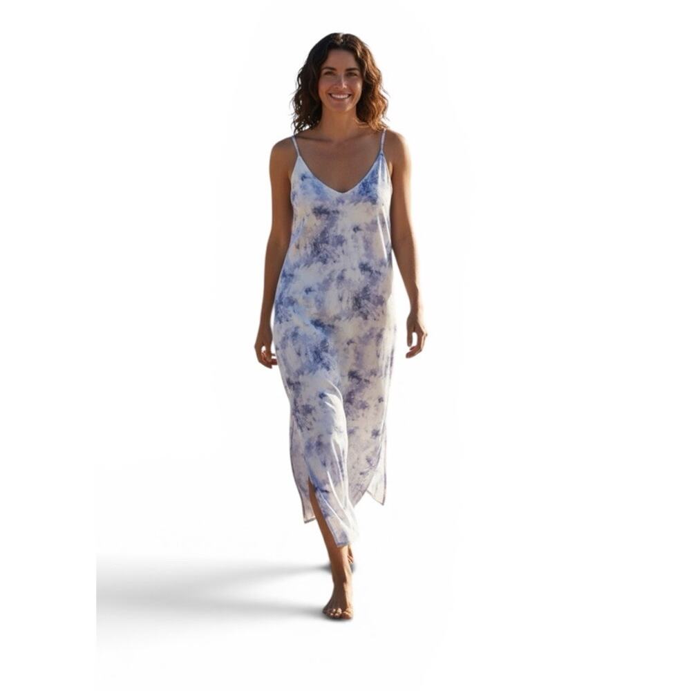 Double Zero Tie Dye Cloud Dress Spicy Small Blue White Cloud Print Maxi Dress